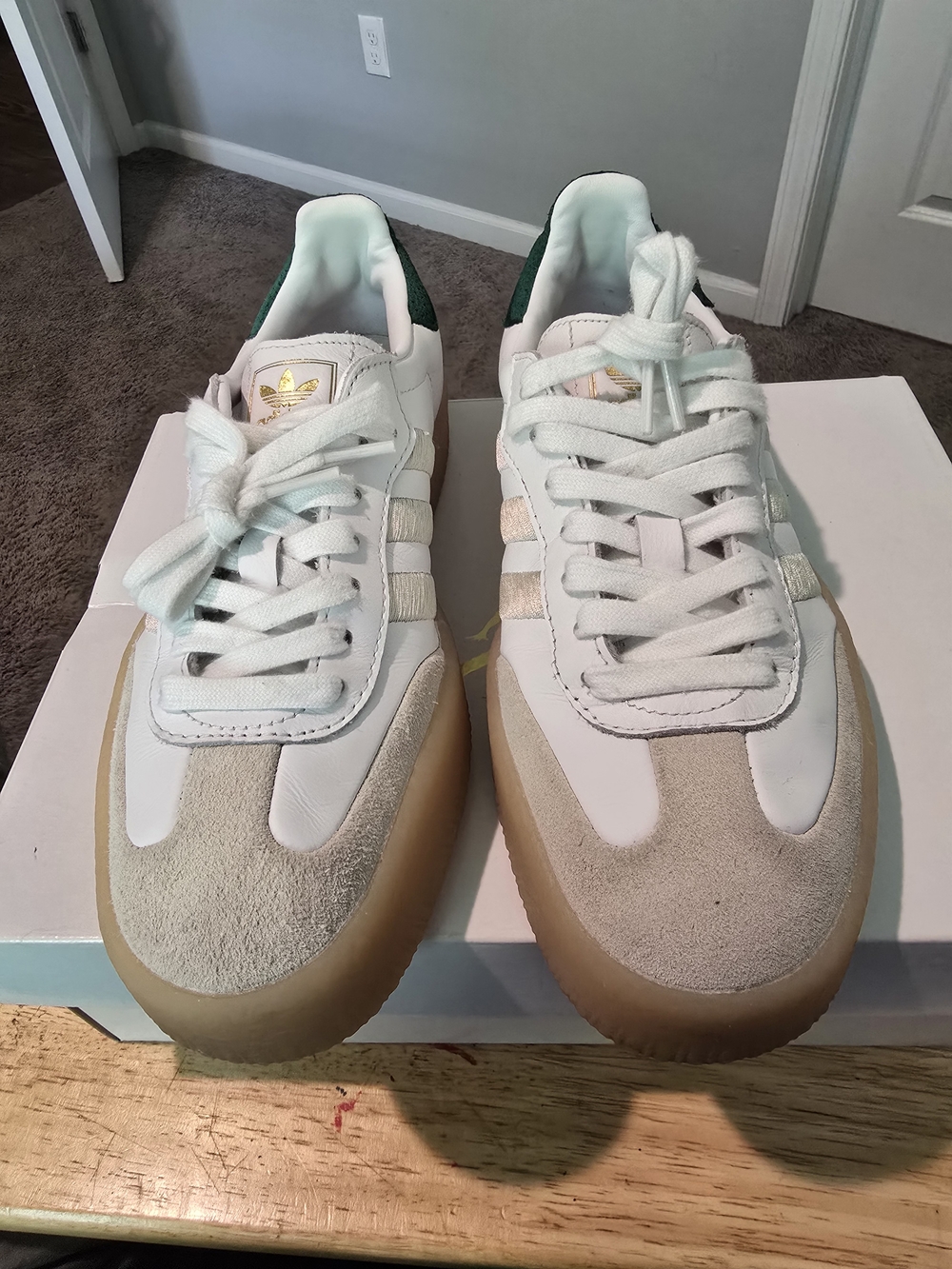 Adidas Originals Sambae Leather Sneakers 'Off White Green' IF7162 Womens Size 7
